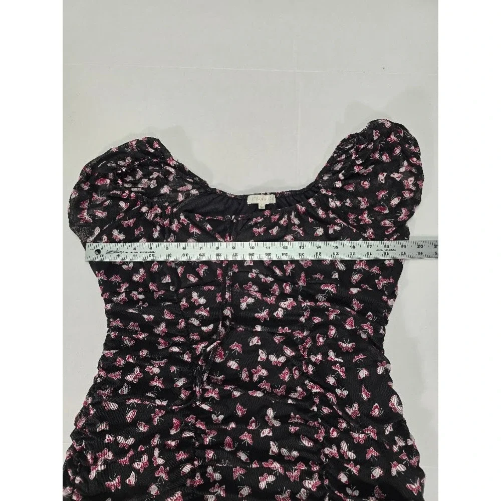 Ultra‎ Flirt Women's XS Bodycon Mini Dress Black Pink Butterfly Print Ruched XL